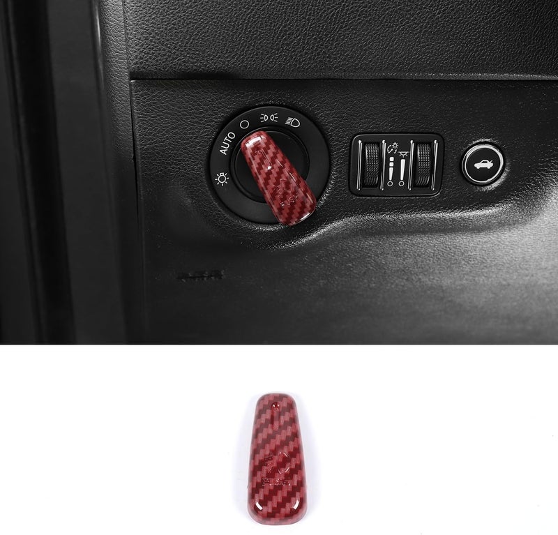 Jimen غطاء زر مفتاح المصابيح الأمامية (ألياف كربونية حمراء) ل دودج تشالنجر 2015+، ل دودج تشارجر 2010+، ل دودج دورانجو 2011+ - Image 1